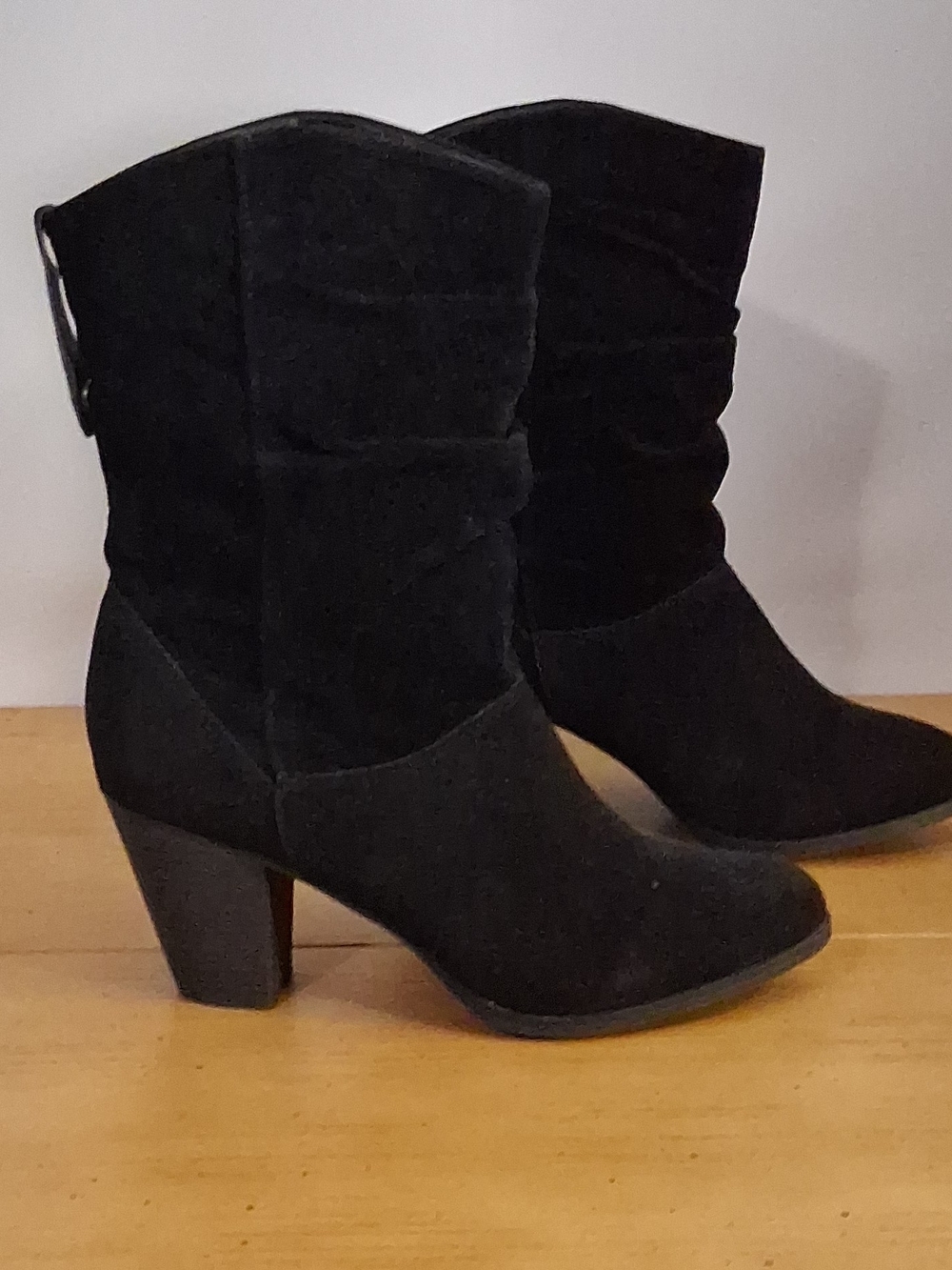 Rampage Black Suede Mid-Calf Heeled Booties